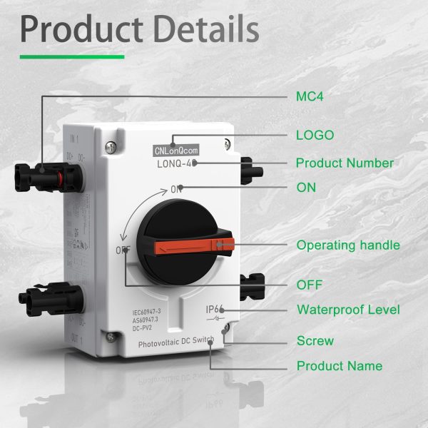 CNLonQcom Solar Isolator Disconnect Switch 2 String 32A 1200V DC with Outdoor IP66 Solar Combiner Box for PV Systems