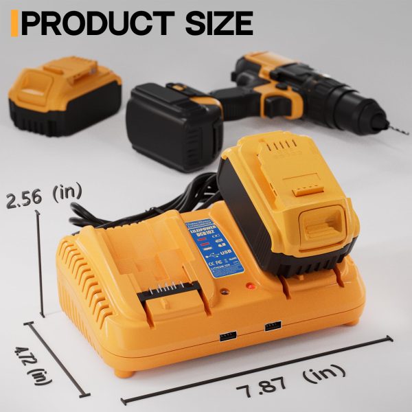 LILEIPOWER Replacement Battery Charger for Dewalt 20V Max Battery Charger,Compatible with Dewalt 12V/20V Li-ion Battery (Yellow, 【2-Port】 Charger)