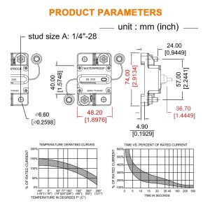 50 Amp Circuit Breaker, Fuse Inverter with Manual Reset Switch for Marine Trolling Motors, Marine Trailers, Car Audio, Solar Power, Fuses, Waterproof DC 12V-24V