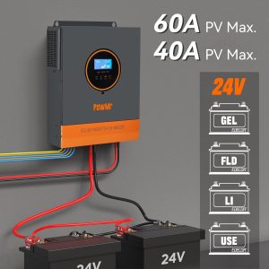 3200W Solar Inverter Charger 24V DC to 120V AC with 40A AC Charger, Pure Sine Wave Power Inverter 3200-Watt Bulit-in 60A MPPT Controller, Max.PV Input 108V, fit for Lead-Acid and Lithium Battery