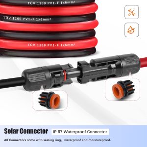 AAKL 10 Pairs Solar Panel Connector IP67 Waterproof Solar Power Cable Connectors 1000V 30A 10AWG/12AWG Male/Female Plug with 2PCS Spanners (10 Pairs)