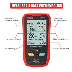 FrogBro Upgrade Solar Panel Tester Meter Photovoltaic Multimeter 800W, Solar MPPT Meter with Large Ultra Clear LCD, Smart MPPT Open Circuit Voltage Troubleshooting Utility Tool for Solar PV Testing