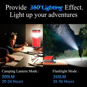 Battery Operated Camping Light Rechargeable, Manual Crank Generator/Solar Panel/USB-C Charging, 5000mAh Power Bank Foldable LED Tent Light, Power Outage, Outdoor Emergency Survival Essentials (Red)