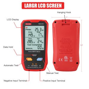 FrogBro Upgrade Solar Panel Tester Meter Photovoltaic Multimeter 800W, Solar MPPT Meter with Large Ultra Clear LCD, Smart MPPT Open Circuit Voltage Troubleshooting Utility Tool for Solar PV Testing