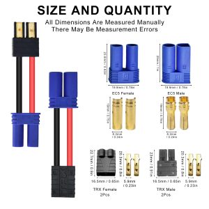 BABUVYA EC5 to TR Adapter,TR to EC5 Connector with 1.57inch Wires RC LiPo Battery Connectors (TR to EC5)