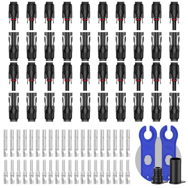 20 Pairs Solar Connector (10AWG), 40Pcs Solar Panel Cable Connectors Adapter Male/Female IP68 1000V 30A 10AWG 12AWG 14AWG Waterproof Dustproof Connector with 2 Spanners (20 Pairs Solar Connectors)