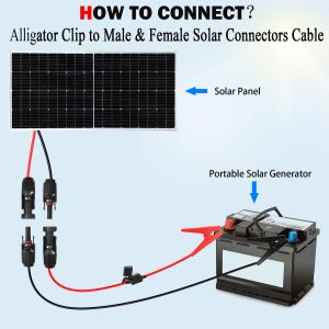 QIANRENON Solar Panel Connector Cable 12AWG Solar Panel Connector to Battery Clip Extension Cable Alligator Clip to Male & Female Solar Connectors Cable with 25A Fuse 1.5m/4.9ft