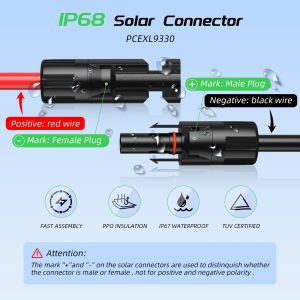 Bateria Power Solar Panel Extension Cable 10AWG(6mm²) with Female and Male Connectors with Extra Free Spanners, PV Solar Extension Wire Solar Panel Adaptor Kit Tool(100FT Red + 100FT Black)