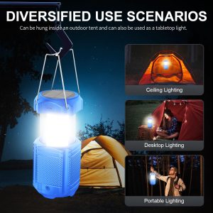 Camping Lantern 5000mAh Solar Hand Crank Telescopic LED Flashlight USB Charger for Power Outages ,Portable Rechargeable Battery Powered Operated Lanterns Lamp, Camping Gear Accessories (Blue)