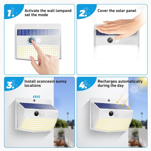 Solar Lights Outdoor Motion Sensor [138 LED/6 Packs] Solar Security Lights with 3 Lighting Modes Solar Wall Lights Waterproof Solar Powered Lights for Garden Fence Yard Deck, White