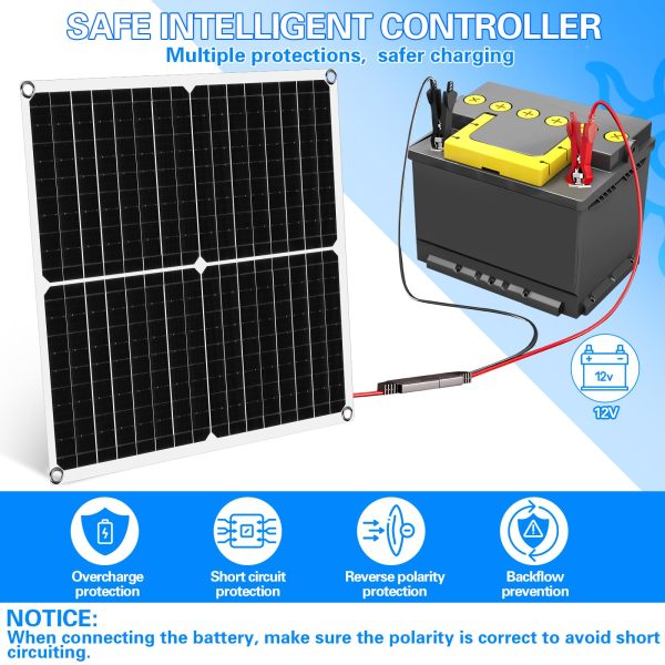 Tujoe 2 Set Solar Battery Panel Charger Portable Waterproof Solar Battery Trickle Charger Maintainer Solar Car Battery Charger for Automotive Motorcycle Boat Marine RV Trailer Snowmobile (30W 12V)