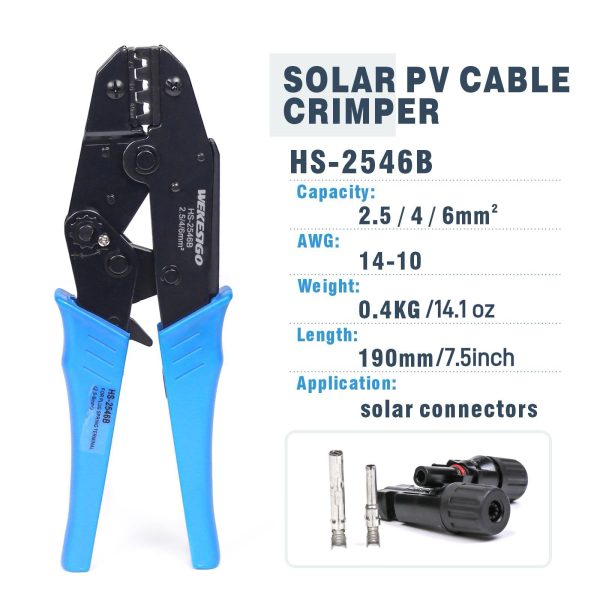 WEKESIGO Solar PV Connector Crimping Tools Solar crimper for AWG14-10 (2.5/4/6mm²) Solar Panel PV Cable solar connectors HS-2546B