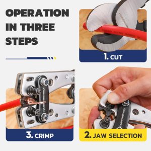 haisstronica Battery Cable Crimper Tool Kit for 8, 6, 4, 2, 1, 1/0 AWG Battery Terminals,Longer Handle Lug Crimping Tool with Cable Cutters and 32PCS Heavy Duty Wire Lugs,Heat Shrink Tubing