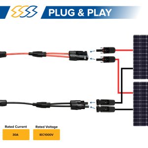 Solar Super Sonic Pack of 2 Solar Y Branch Connectors - IP68 Waterproof Solar Panel Cable Connectors - Solar Branch Connector for Parallel Connection, Inspected & Kitted in The US, M/F (12 Awg Wire)