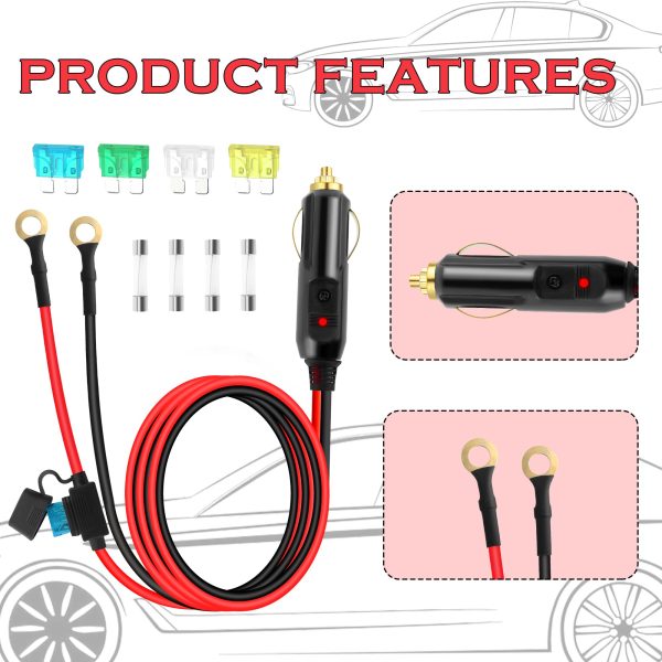 Cigarette Lighter Plug with LED Lights,12AWG 12/24V Car Lighter Plug for Air Inflator,Car Vacuum Cleaner,Essential 12 Volt Power Supply Cigarette Lighter Plug Car Accessories