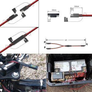 ELFCULB 14 Gauge Wire 1FT SAE Splitter Extension Cable 1 to 2 SAE Adapter with Polarity Reverse Adapter Built-in Fuse Holder for Solar Panel Car Motocycle