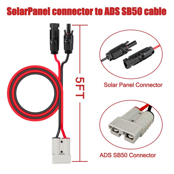 Magiktech Solar Panel Charge Cable Compatible with Anderson SB50 Connector 50A for Battery Pack Portable Power Stations Solar Generator Inverter (10AWG 5FT)