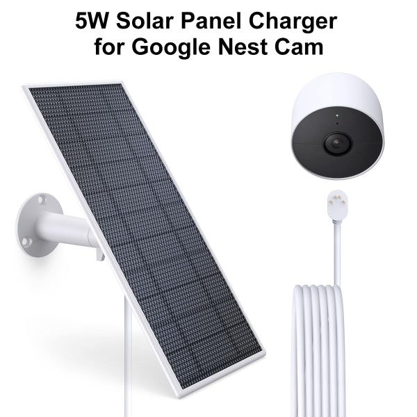 Solar Panel for Google Nest Camera, Compatible with Google Nest Cam Outdoor or Indoor, Battery - 5W Solar Power with 13.1Ft Fast Charging Cable, IP66 Waterproof - Made for Google Nest