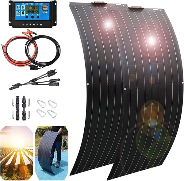 1200 Watt Solar Panel Kit, with 40A Charge Controller 2 × 600 Watt Flexible Monocrystalline Solar Panel for 12-24V Battery Charging Car Battery Camper RV Yacht Battery Boat