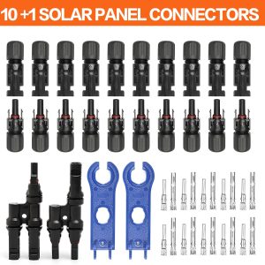 Predimeza Solar Crimping Tool Kit for Solar Panel Connectors - a Crimper, 10 Pairs of Solar Wire Connectors and 1 Pair Solar Y Connector, 2 Pairs of Spanner Wrench for Solar Cable Connectors