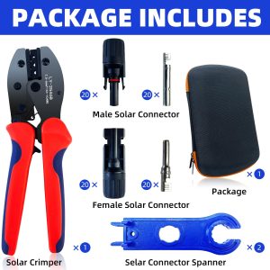 Solar Crimping Tool Kit with Bag, 20 Pairs of Solar Connectors, 1PCS Solar Crimper, 2PCS Spanner Wrenches, Solar Connector Kit for Solar Panel Cable