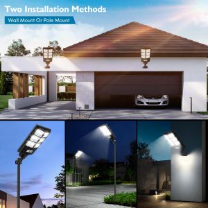 Solar Street Lights Outdoor Waterproof,6500K 10000LM 336 LED Solar Powered Parking Lot Commercial Lighting for Outside,Dusk to Dawn Solar Flood Light Wide Angle Motion Sensor and Remote Control 4 Pack