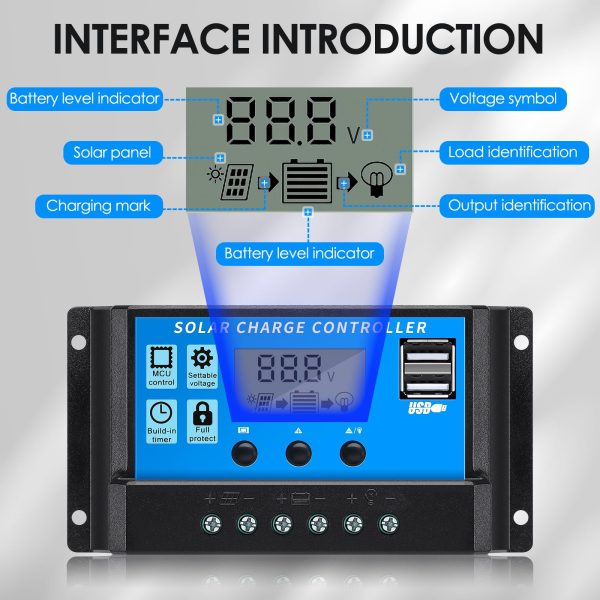 FLYING LION 30A12V/24V solar charge controller PWM Solar Panel Regulator with Adjustable LCD Display Dual USB Port Timer Setting PWM Auto Parameter