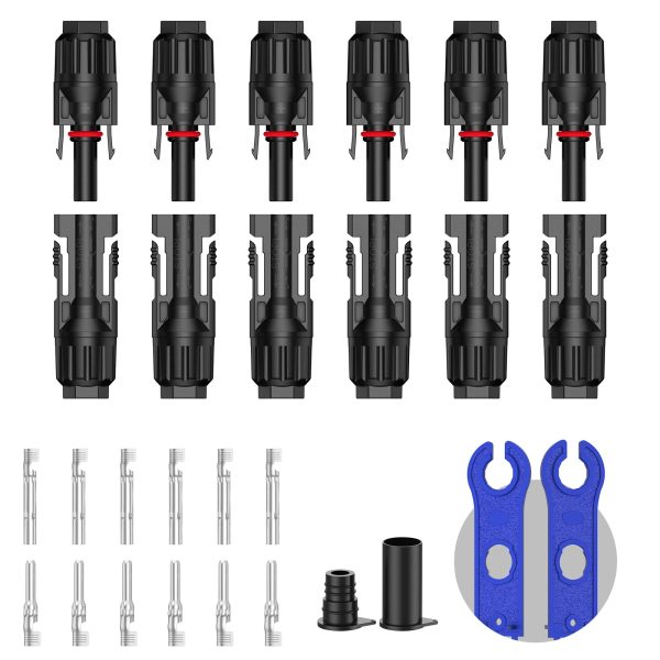 6 Pairs Solar Connector (10AWG), 12Pcs Solar Panel Cable Connectors Adapter Male/Female IP68 1000V 30A 10AWG 12AWG 14AWG Waterproof Dustproof Connector with 2 Spanners (6 Pairs Solar Connectors)