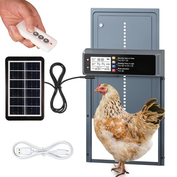 NyPots Automatic Chicken Coop Door Solar Powered, LCD Display Automatic Chicken Door with Timer & Light Sensor Mix 4Modes, Aluminum Alloy Chicken Door, Range 20M Remote Control Solar Chicken Coop Door