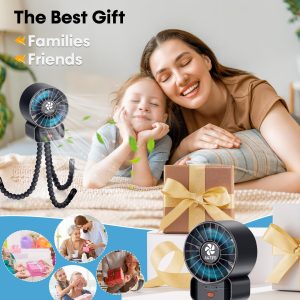 AMTIFO Stroller Fan Powerful for Baby: Portable Fast Charging Mini Baby Fans 4 Speeds - Flexible Small Tripod Clip On Fan Strong Legs for Car Seat Bed Golf Cart Beach Tent Bike Treadmill