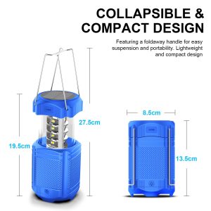 Camping Lantern 5000mAh Solar Hand Crank Telescopic LED Flashlight USB Charger for Power Outages ,Portable Rechargeable Battery Powered Operated Lanterns Lamp, Camping Gear Accessories (Blue)