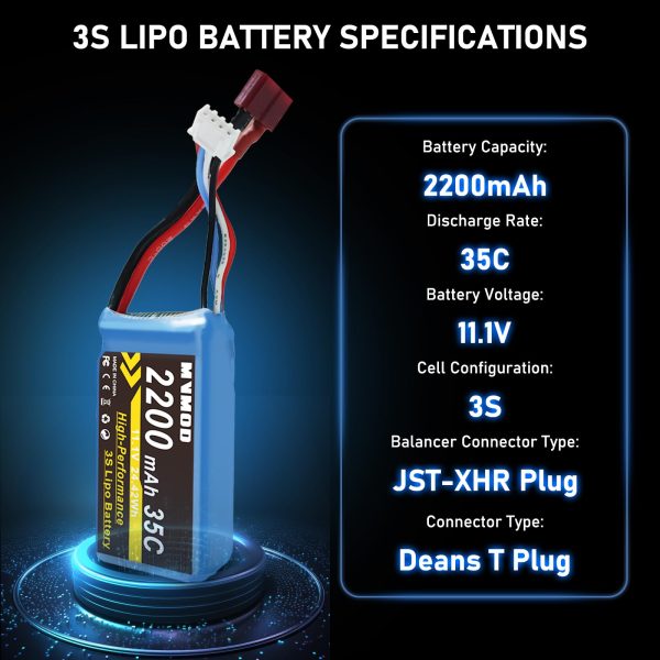 MVMOD 3S LiPo Battery with Charger Kit, 2200mAh 11.1V 35C Lipo Battery with Deans T Connector for RC Airplane RC Quadcopter Helicopter Drone FPV, with 2S-3S Battery Balancer Charger