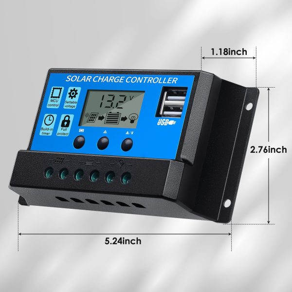 FLYING LION 30A12V/24V solar charge controller PWM Solar Panel Regulator with Adjustable LCD Display Dual USB Port Timer Setting PWM Auto Parameter