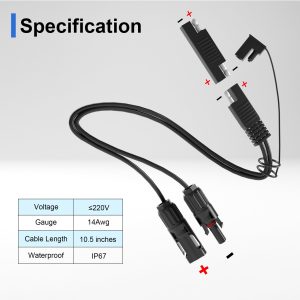 ACCESECO Solar Panel Connector Cable, SAE Connector to Male & Female Solar Connectors Adapter PV Extension Cable Wire for RV Solar Panel DC Power Battery Charger with SAE Polarity Reverse Adapter