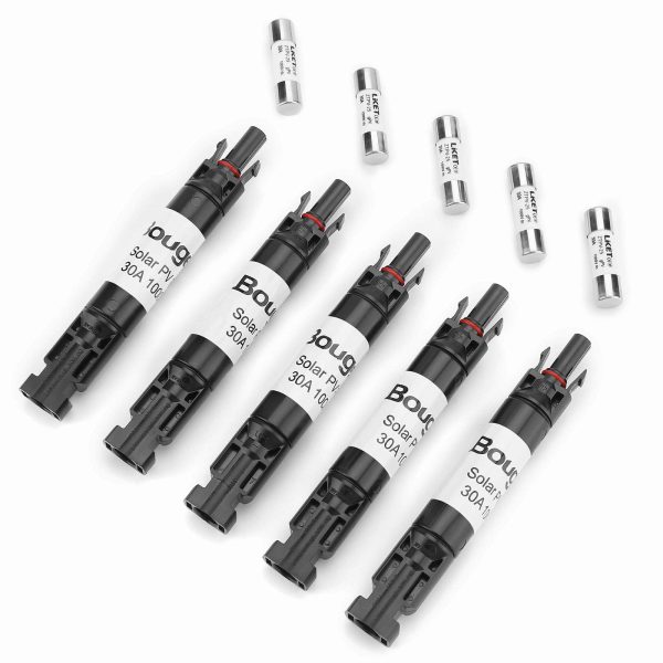 BougeRV 5PCS 30A Solar Fuses Holders Inline, 5PCS PV Inline Fuse Holders 30 Amp for Solar Panel and Solar Controller, Waterproof Solar Fuse Connectors, Solar Surge Protection Device