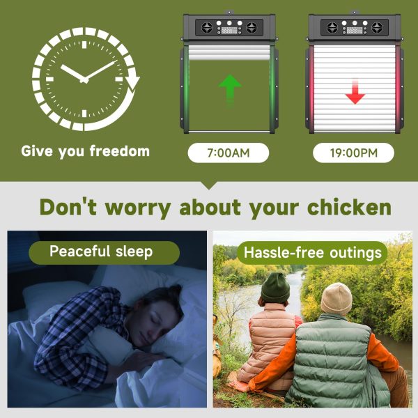 Automatic Chicken Coop Door, Solar Powered Chicken Coop Door with Timer, 4,000mAh Battery Operated,Auto Chicken Door with Light Sensor and Remote Controls