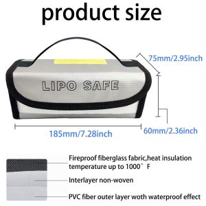 IANDAIROK 4PCS 185 * 75 * 60mm Lipo Battery Safe Bag Fireproof Charging Bag for RC Lipo Battery Pack Storage Charging Transport, Home Office Travel Lipo Safe Storage Pouch