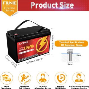 FIUNIE 12V 100Ah lithium battery with Bluetooth for trolling motor, RV, Comping, Marine, Solar, Off-Grid, Lifepo4 Battery Deep Cycles Rechargeable Low Temp Protection, Smart BMS, 10-Year Lifespan