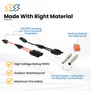 Solar Super Sonic Pack of 2 Solar Y Branch Connectors - IP68 Waterproof Solar Panel Cable Connectors - Solar Branch Connector for Parallel Connection, Inspected & Kitted in The US, M/F (12 Awg Wire)