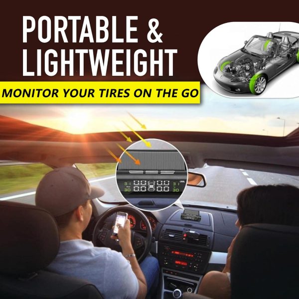 Tire Pressure Monitoring System Wireless TPMS Tire Pressure Monitor System with 4 External Sensors & 5 Alarm Modes, LCD Real-time Display, Auto Sleep Mode, Easy to Install, Solar & USB Charge