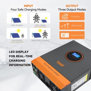 3200W Solar Inverter Charger 24V DC to 120V AC with 40A AC Charger, Pure Sine Wave Power Inverter 3200-Watt Bulit-in 60A MPPT Controller, Max.PV Input 108V, fit for Lead-Acid and Lithium Battery