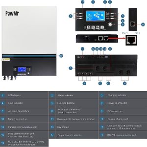 PowMr 8000W Solar Inverter 48V DC to 220V AC,8KW Pure Sine Wave Hybrid Inverter Charger Built-in 80A MPPT Controller, for 48V Lead-Acid/Lithium Batteries,Support 6 Units in Parallel