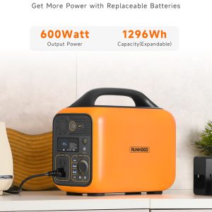 Runhood Solar Generator Rallye 600 Pro, 1296Wh Portable Power Station With RUNHOOD Carrying Case Bag&4 Hot Swappable Batteries, 110V/600W AC Outlet for Outdoors Camping, Home Use, Emergency, CPAP