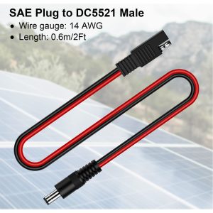 iGreely SAE Connectors SAE Plug to DC 5.5mm x 2.1mm Male 14AWG 2ft/60cm Adapters Cables with SAE Polarity Reverse Adapter for Automotive RV Solar Panel Male 2Ft