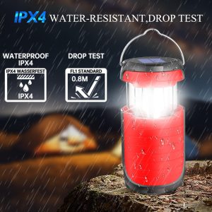 Battery Operated Camping Light Rechargeable, Manual Crank Generator/Solar Panel/USB-C Charging, 5000mAh Power Bank Foldable LED Tent Light, Power Outage, Outdoor Emergency Survival Essentials (Red)