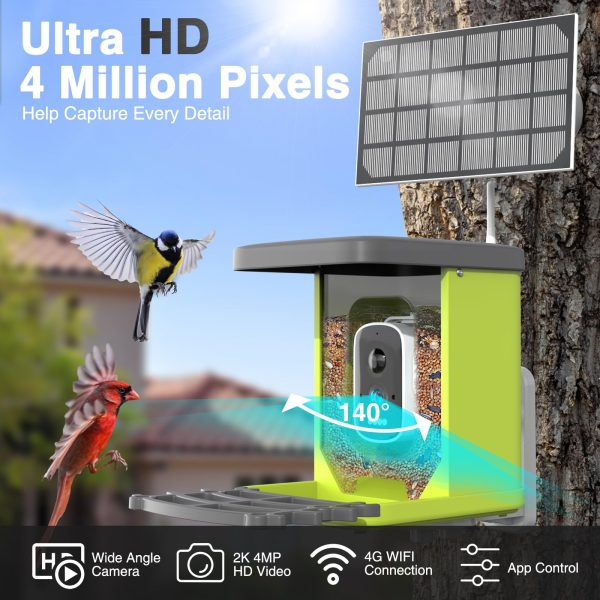 Smart Bird Feeder with Camera AI Identify Bird Species, 4MP HD Smart Bird Camera for Outdoor with Solar Panel, Auto Capture Bird Videos & Motion Detection, Bird Watching Camera TF Card Included