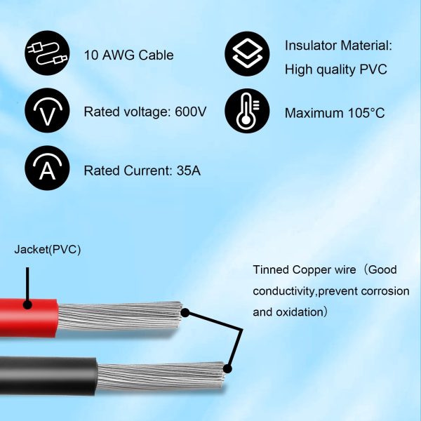 MOOKEERF Solar to XT60i Cable 10AWG 15FT Solar Panel to XT60i Adapter Connector XT60i-F Extension Cable for Portable Power Station Solar Generator