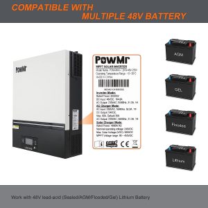 PowMr 8000W Solar Inverter 48V DC to 220V AC,8KW Pure Sine Wave Hybrid Inverter Charger Built-in 80A MPPT Controller, for 48V Lead-Acid/Lithium Batteries,Support 6 Units in Parallel