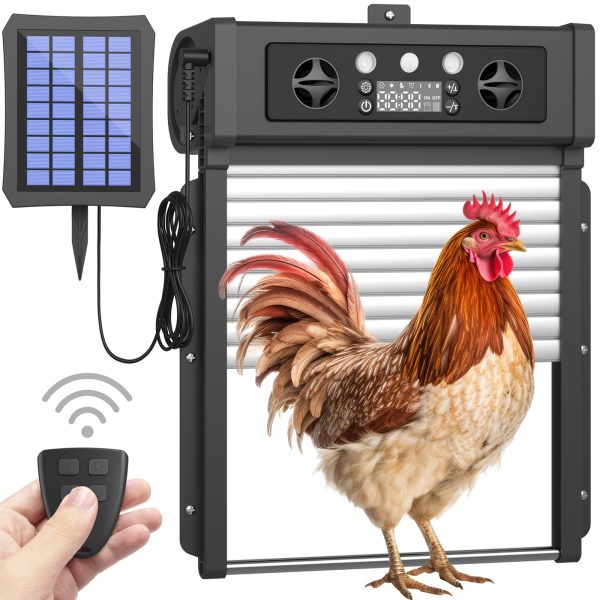 Automatic Chicken Coop Door, Solar Powered Chicken Coop Door with Timer, 4,000mAh Battery Operated,Auto Chicken Door with Light Sensor and Remote Controls