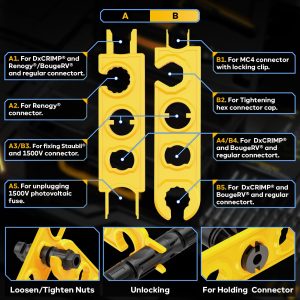 DxCRIMP Solar Crimper Tool Kit for 14-10 AWG Solar Panel Cable with 1PCS Solar Crimper and 1PCS Wire Strippers and 12Pairs Solar connectors and 1Pair Spanner Wrench, Solar Installation Assembly Tools